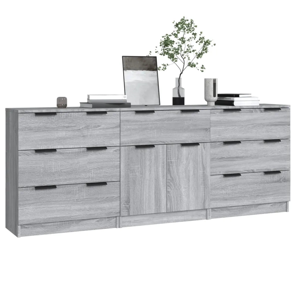 Credenze 3 pz Grigio Sonoma in Legno Multistrato 3115802