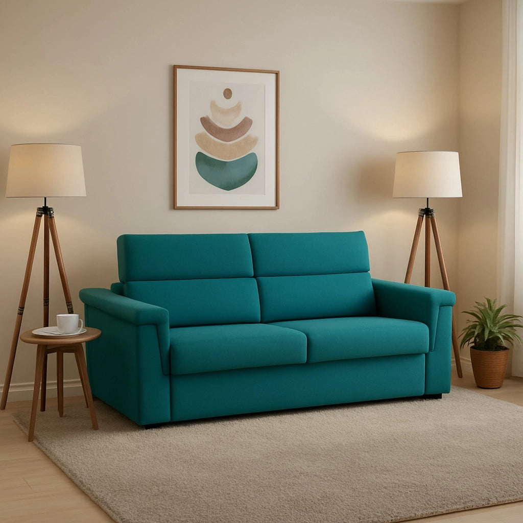Tenna, Divano Letto 2 Posti Sfoderabile Made in Italy, 185x95 cm Azzurro