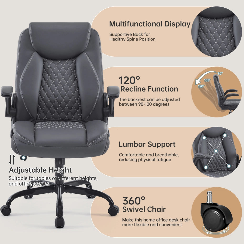 Sedia da ufficio ergonomica grigia con braccioli ribaltabili