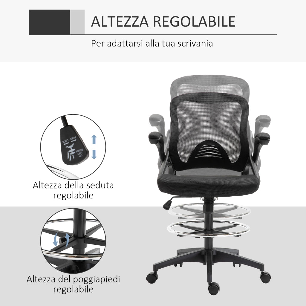 Sedia da Ufficio Traspirante Regolabile ¨C Xylo ¨C Braccioli Ribaltabili Nera 64x60x106-126cm