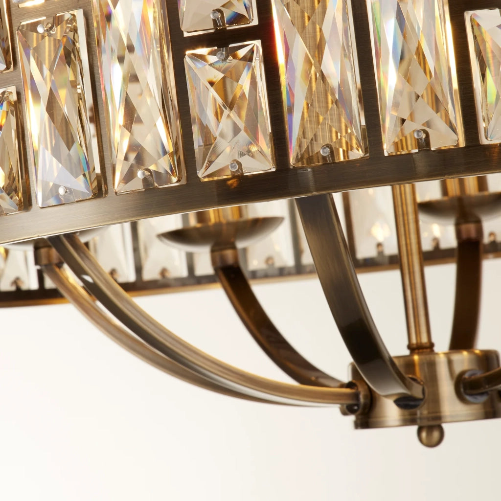 Lampadario Classico Gioiello Acciaio Ottone Vetro 8 Luci E14