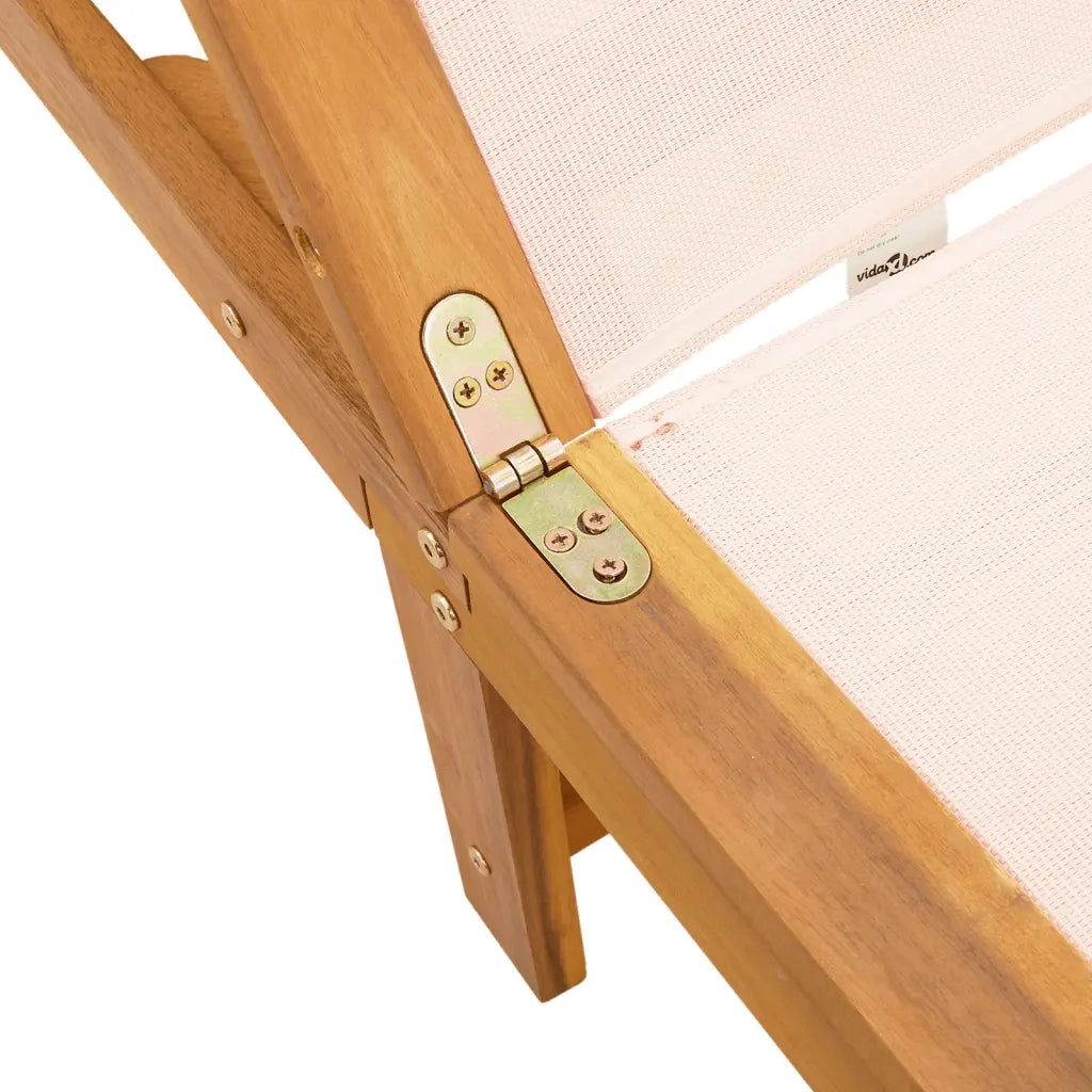 Lettini Prendisole 2 pz | Sdraio da giardino | Lettino da sole Crema Legno Massello Acacia e Textilene
