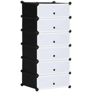 SCARPIERA MODULARE SALVASPAZIO CON 6 SCATOLE IN PLASTICA PP E ACCIAIO, 49X36.5X108 CM, NERO E TRASPARENTE