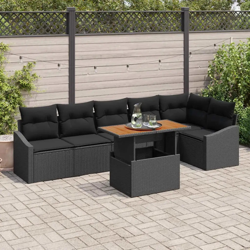 Set da Pranzo per Giardino con cuscino 7 pcs Nero e Marrone 3349848