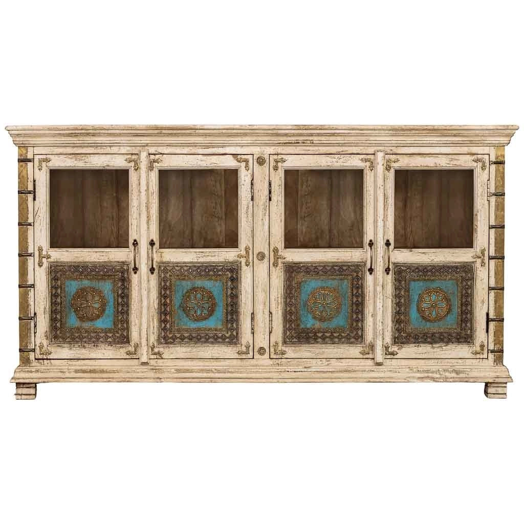 Credenza artigianale in legno bianco, 170x40x90h cm