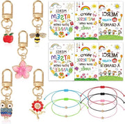 Regalo di fine anno per insegnante: bracciale e chiave con design uccello e mela - Diploma e busta - Disegno fiori e stelle