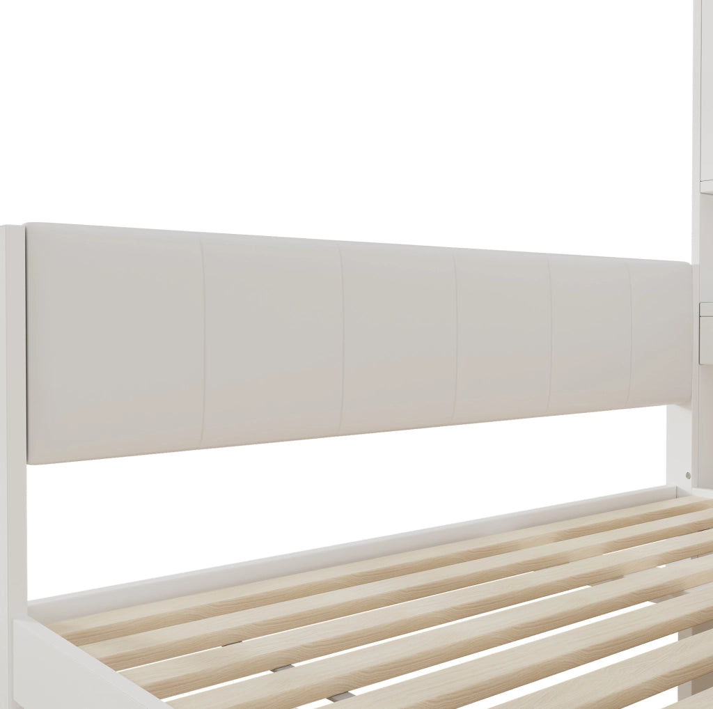 Letto contenitore 140x200 con LED, USB e vani portaoggetti bianco
