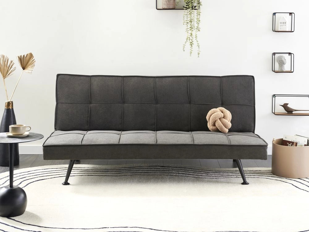 Divano letto in tessuto grigio scuro a 3 posti con imbottitura trapuntata Letto per ospiti senza braccioli con chiusura a scatto