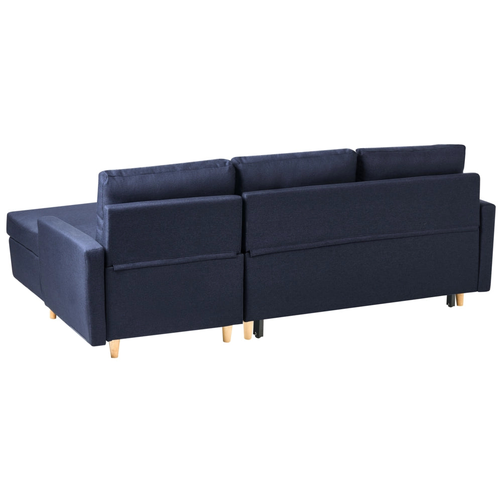 Divano letto ad angolo in tessuto blu 4 posti contenitore a forma di L con orientamento a versione sinistra