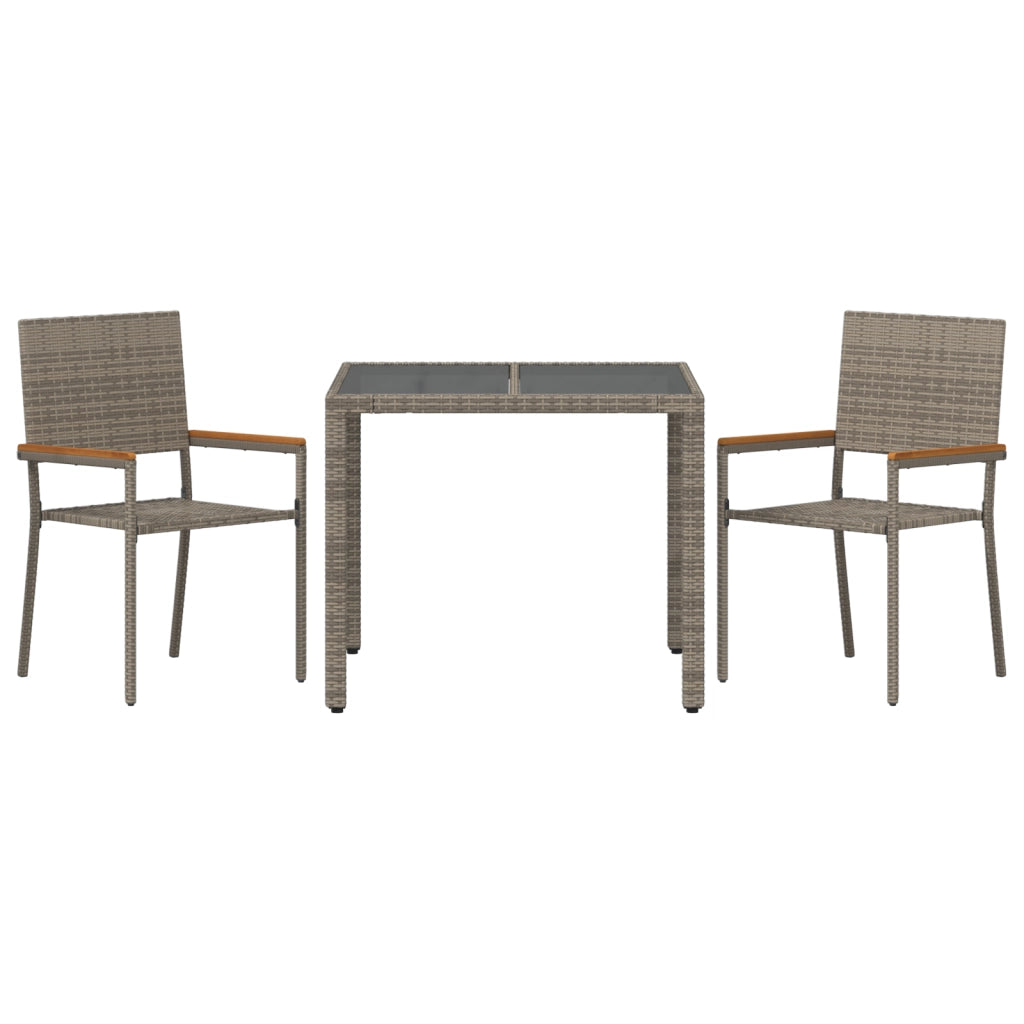 Set Pranzo Giardino  3 Pezzi Grigio Polyrattan