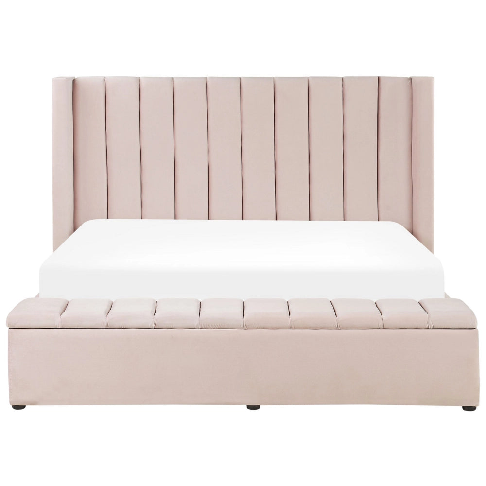 Letto velluto rosa pastello rete a doghe e cassapanca 180 x 200 cm