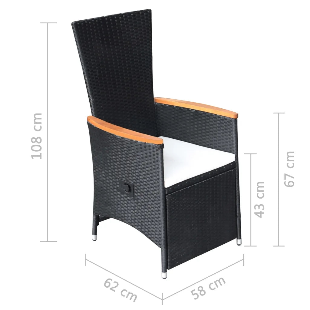 Sedie da Giardino Reclinabili 2 pz | Sedie da Esterno con Cuscini Polyrattan Nero