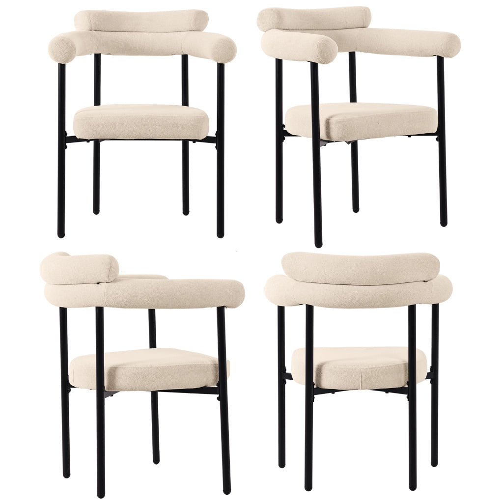 Chaise da pranzo moderna in tessuto scamosciato con seduta ampia, schienale ergonomico e struttura in ferro beige