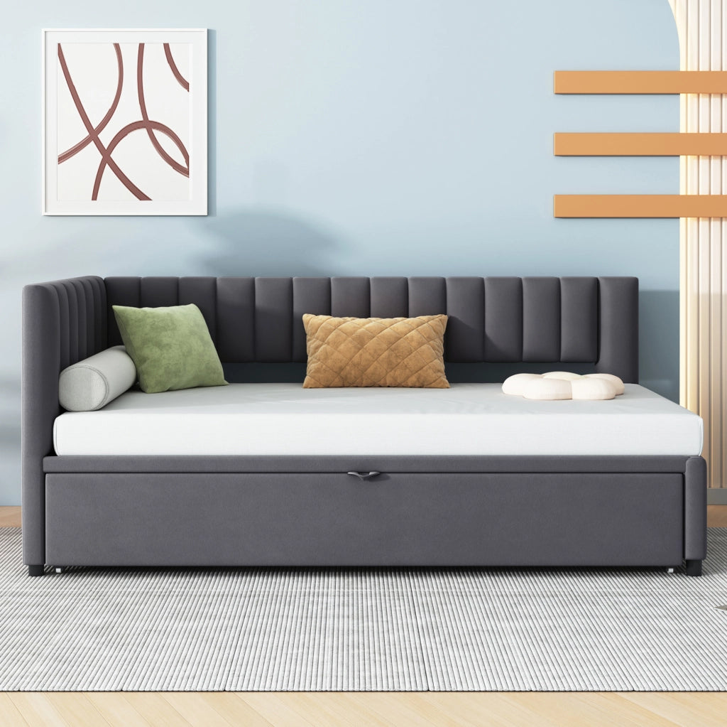 Divano letto a L estraibile 90x200 cm in velluto grigio