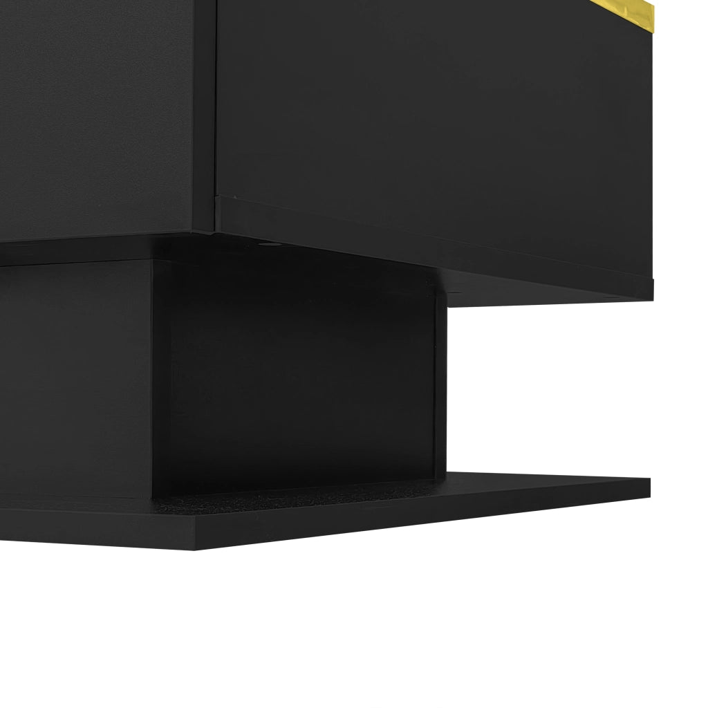 Tavolino da caffè 90x50x32.5 cm; piano in vetro con LED a 16 colori; pannello truciolare nero