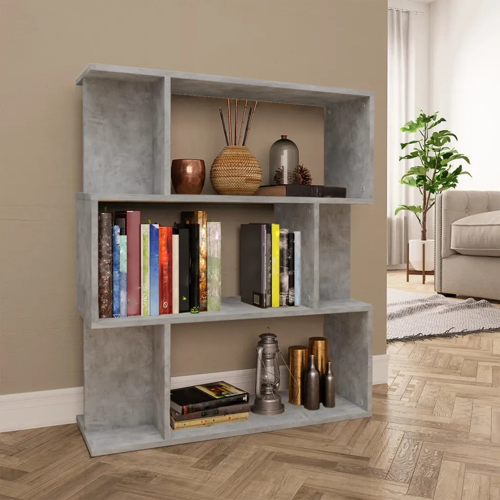 Libreria Divisorio-Scaffale per Libri-Mobile di Stoccaggio Grigio Cemento 80x24x96 cm Legno Ingegnerizzato