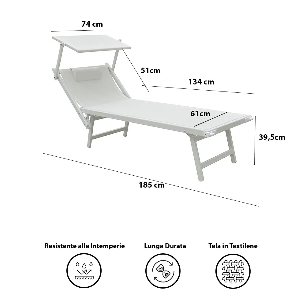 Tempo Style - Lettino Prendisole Bianco con Parasole e telaio bianco