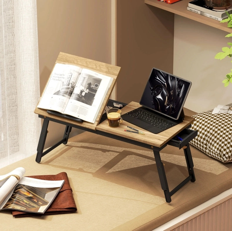 Tavolino da letto 83.5x33x23.5-34 cm regolabile e pieghevole in bambù naturale