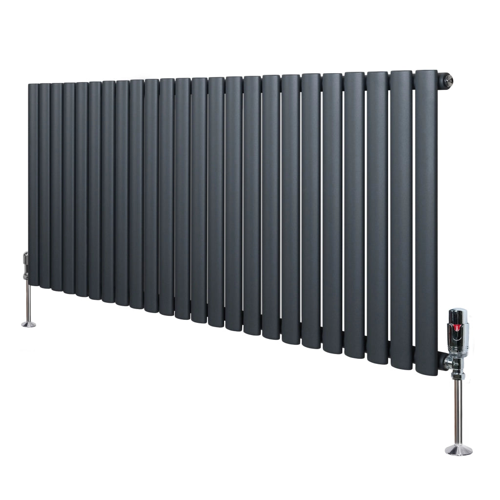 Radiatore Orizzontale Ovale 600x1440mm Grigio Antracite con Valvole TRV