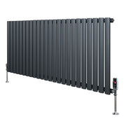 Radiatore Orizzontale Ovale 600x1440mm Grigio Antracite con Valvole TRV