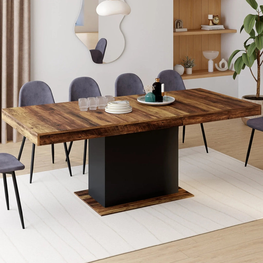 IDMarket - EDEN mesa de comedor extensible HAWKINS tapa de madera oscura 6-10 personas 160-200cm