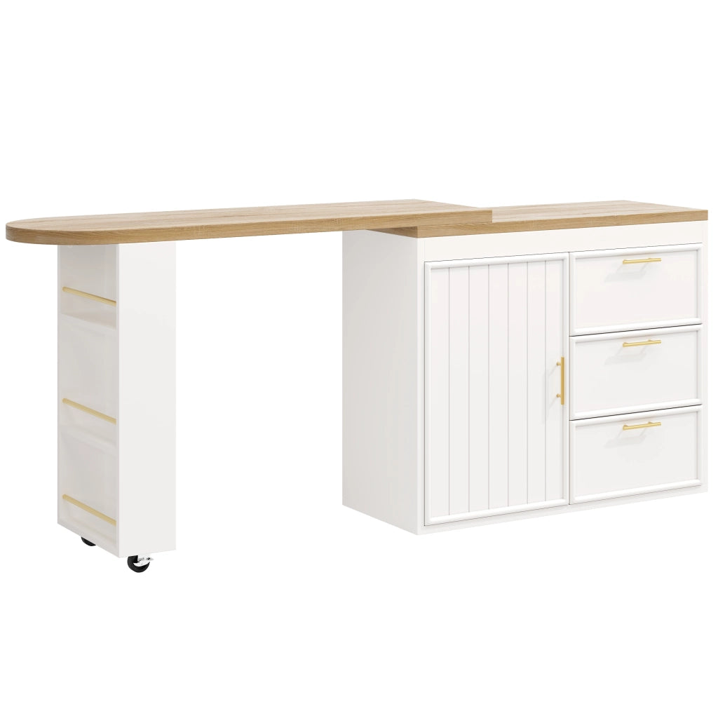 Mobile bar con 3 cassetti e ripiani regolabili; rotazione 360° - in MDF e metallo - bianco