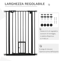 Cancelletto di Sicurezza Alto con Porta Piccola e Chiusura Automatica 74-80x104 cm Nero
