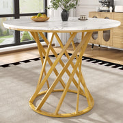 Tavolo da pranzo 80x80x76 cm con gambe regolabili; MDF e metallo; bianco e oro