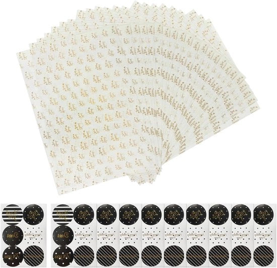 60 pezzi di carta per confezionamento in fogli da 35 x 50 cm con 10 adesivi - Ringraziamenti - Carta per confezionamento - Artigianato per produzione DIY manuale - Farcitura di regali (bianca)