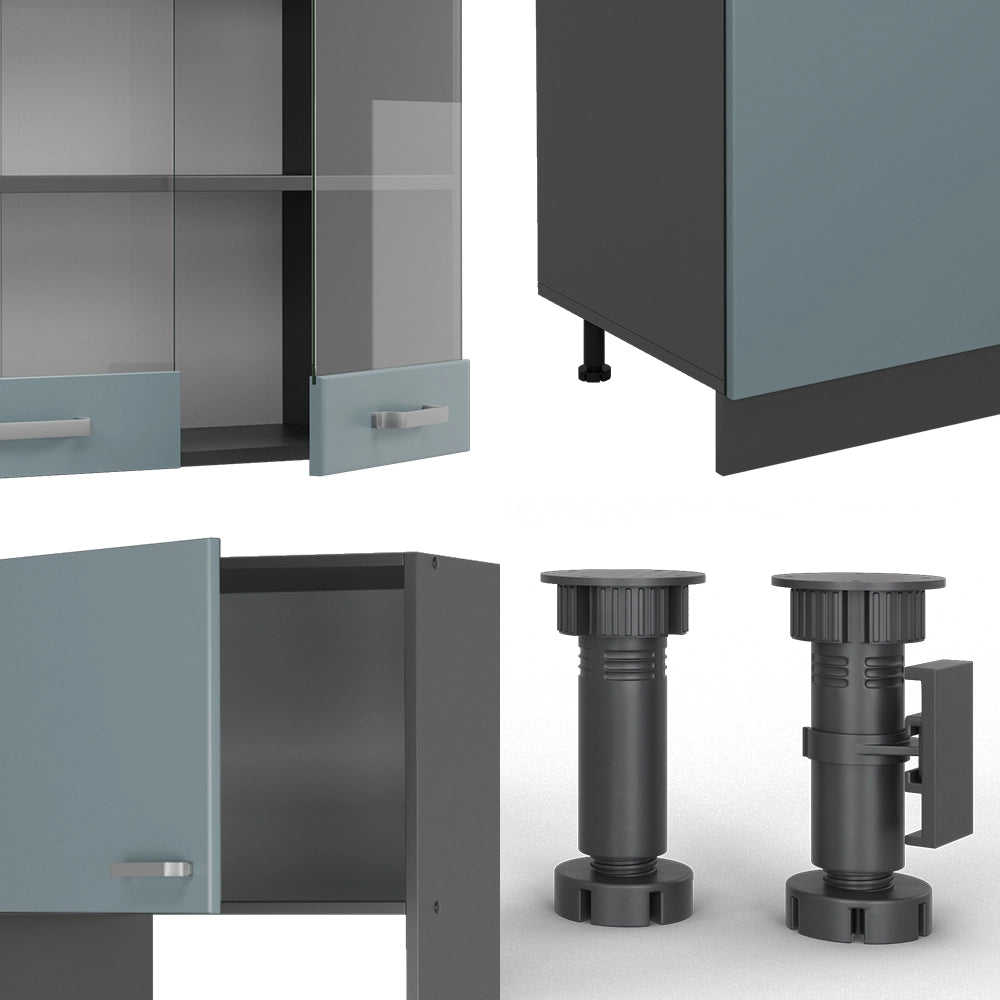 Vicco Cucina componibile Blu-grigio/antracite 300 cm con armadio alto, PL Antracite