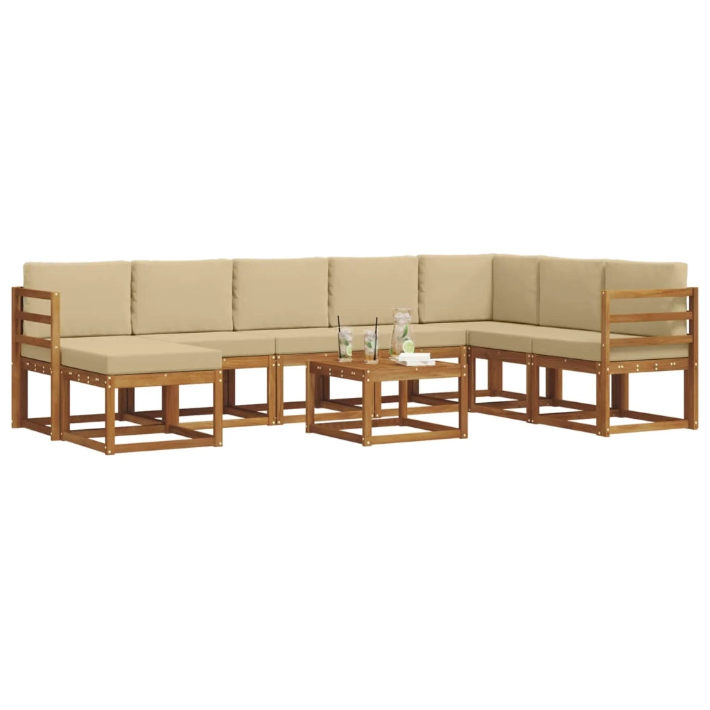 Set di divani da esterno con cuscino 9 pcs Naturale e Beige 3366836