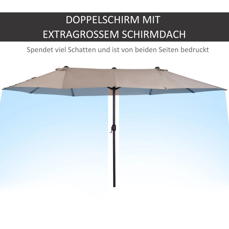 Doppio parasole ovale da mercato 460 x 270 x 240 cm con manovella colore caffè chiaro perfetto per giardino e terrazza