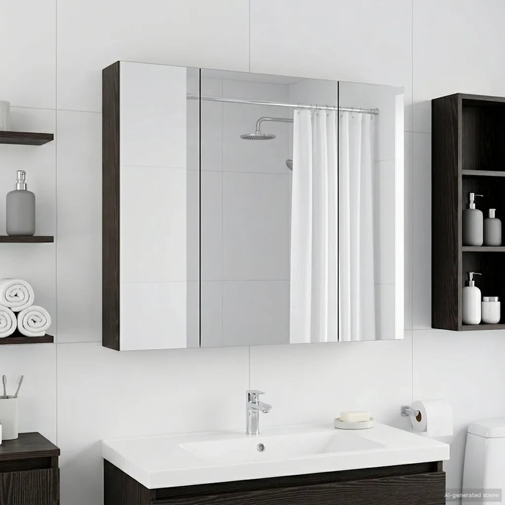 Mobiletto per specchio da bagno Rovere Nero 80 x 14.5 x 70 cm 889104
