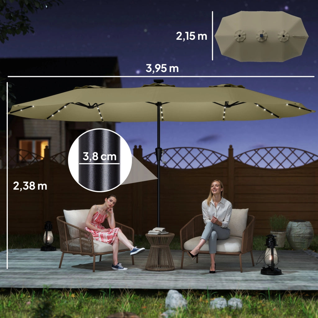 Ombrellone da Giardino Doppio LED Solare Rettangolare ¨C zephmum ¨C 395x215cm Beige