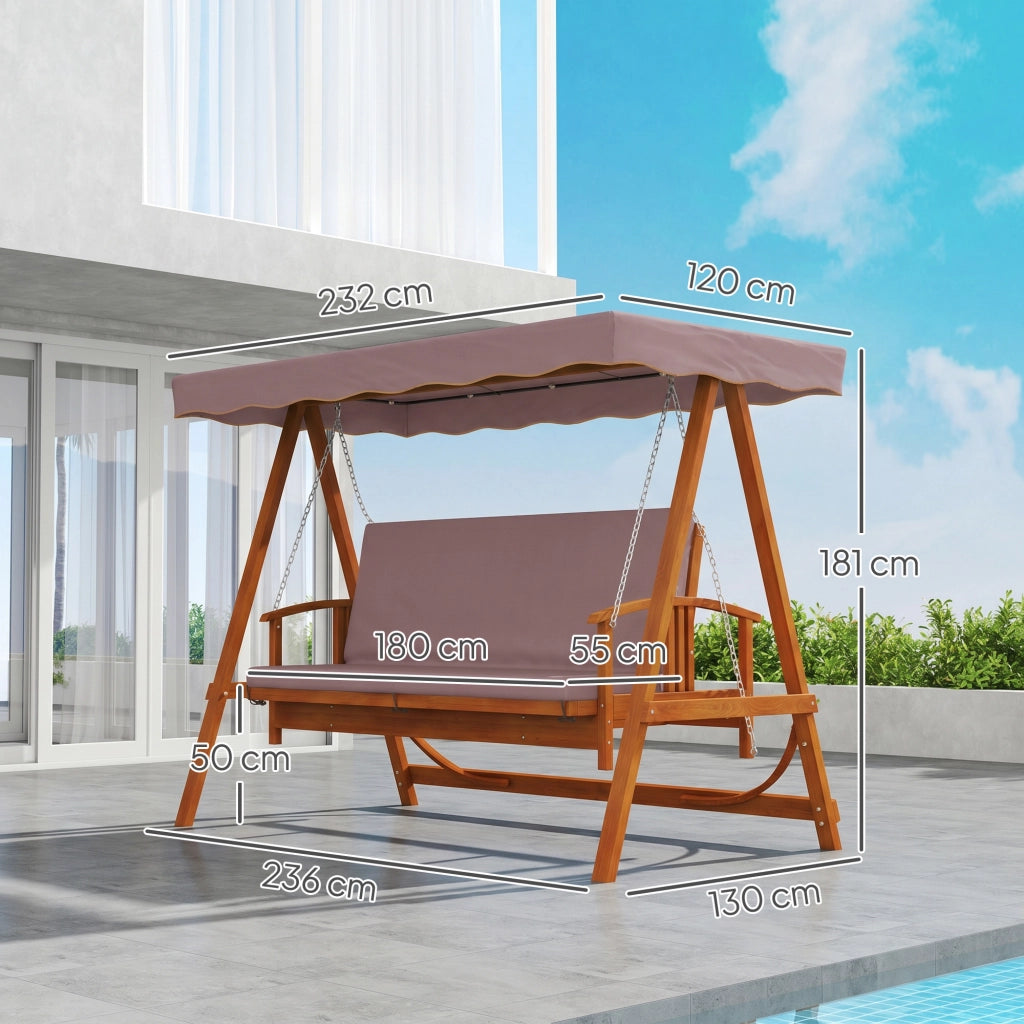 Altalena da giardino Hollywood con tettoia ¨C zephmum ¨C in legno, per 3 persone, marrone