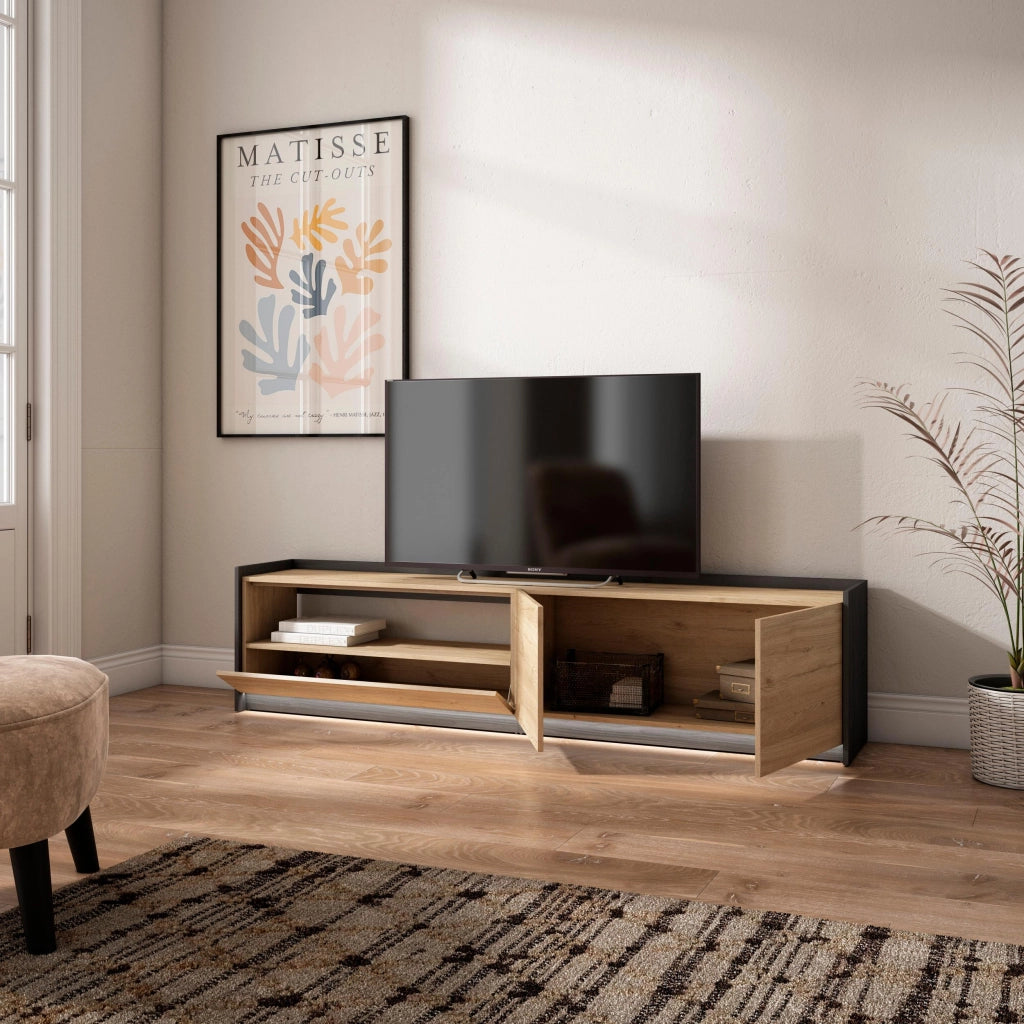 Mobile TV Soggiorno, 207x50x37 cm, Per TV fino a 80", LED, Rovere e nero