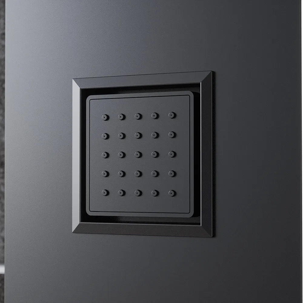 Pannello doccia in alluminio nero e back bianco con doccino, 4 funzioni |  Tago