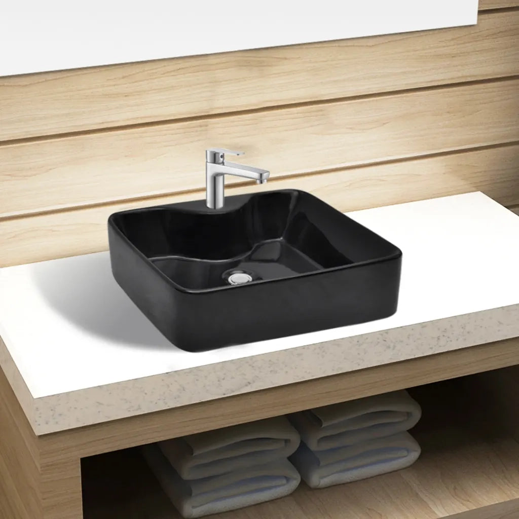 Lavandino Bagno in Ceramica Nera Quadrato con Foro per Rubinetto  cod mxl 40919