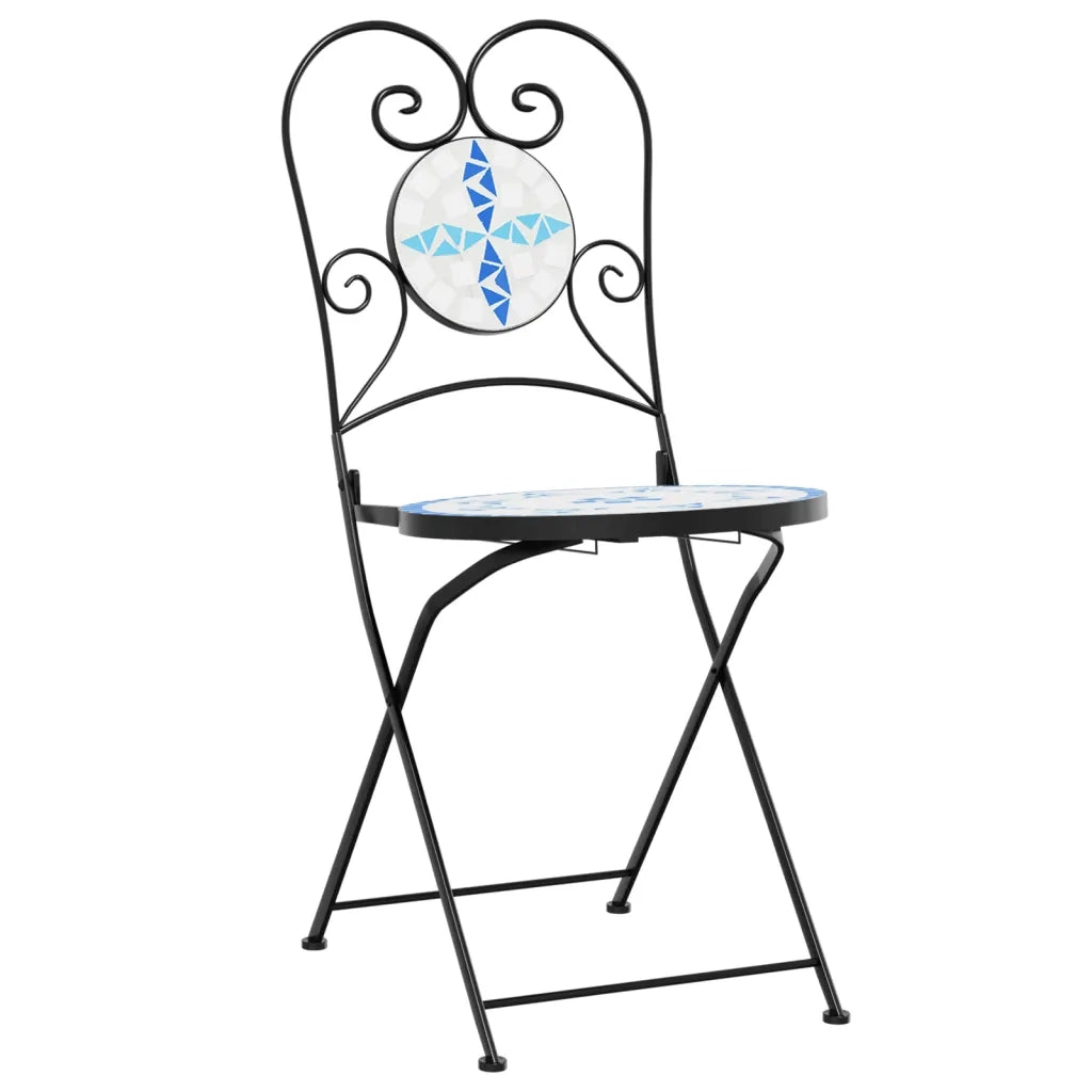 Sedie da Bistr¨° Pieghevoli 2 pz | Sedie da Esterno Blu e Bianco in Ceramica