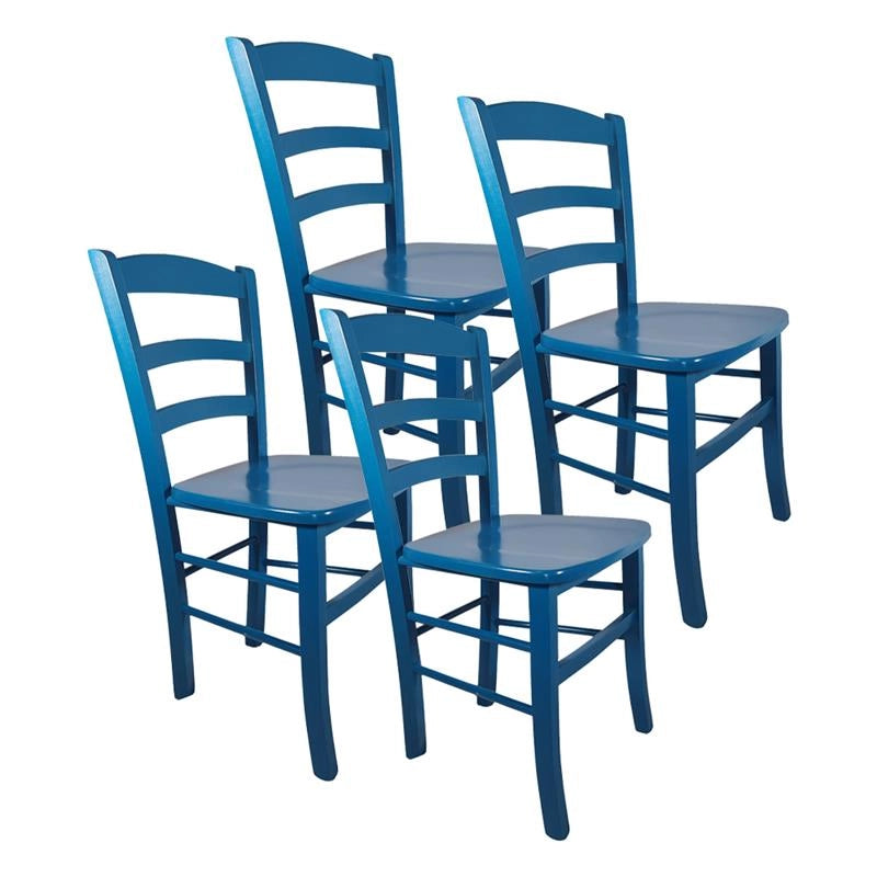 SET 4 SEDIE PAESANA IN LEGNO CON SEDUTA COMPATTA E SCHIENALE ALTO H 87 X L 45 X P 40 CM COLORE AZZURRO