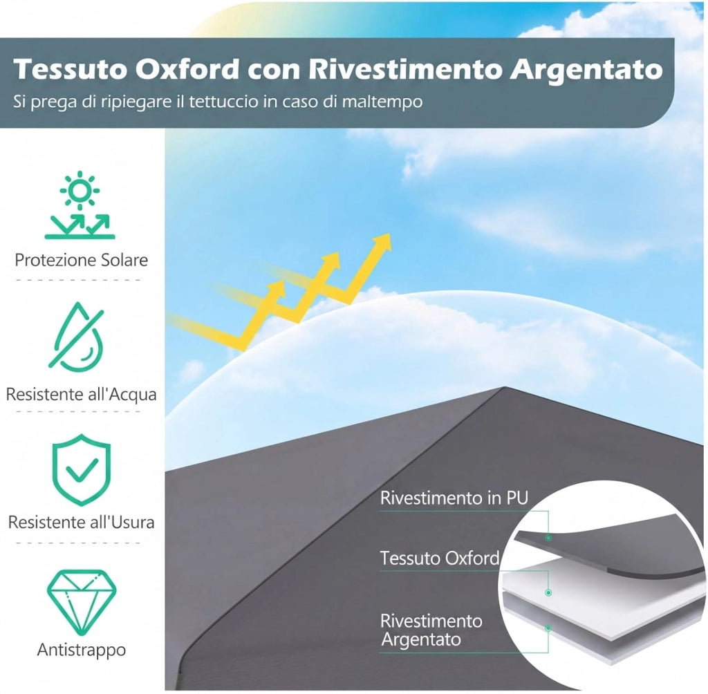 Gazebo da Giardino 3 x 3 M, Tendone Parasole con Telo Impermeabile e Resistente, Sacchi di Sabbia, Pieghevole, Portatile e Altezza Regolabile, per Esterno, Mercati, Fiere e Campeggio (Nero)