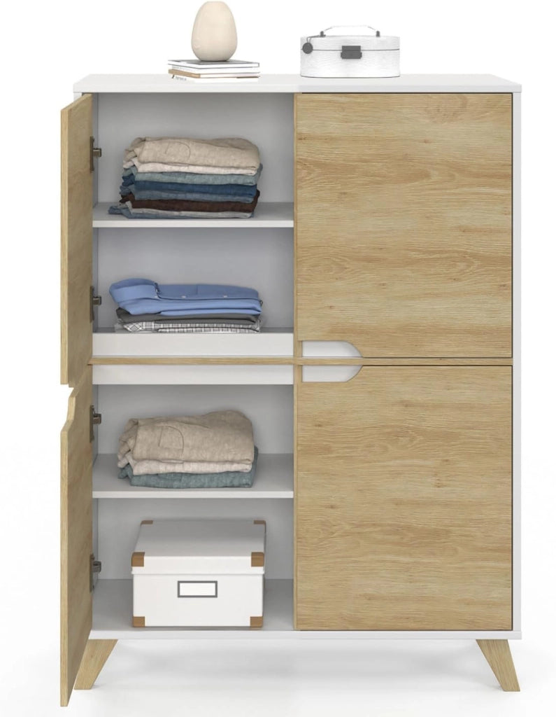 HELSINKI Contenitore scandinavo a 4 ante in legno e bianco