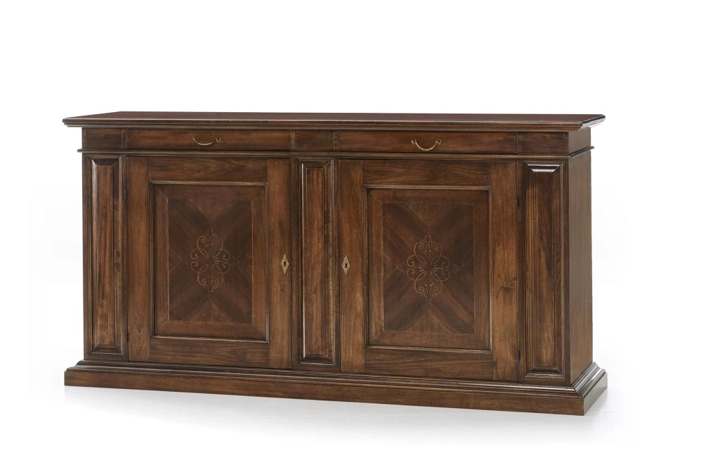 Madia credenza arte povera in legno 2 ante tinta noce l.213 p.55 h.110 (6123) - Mobili 2G