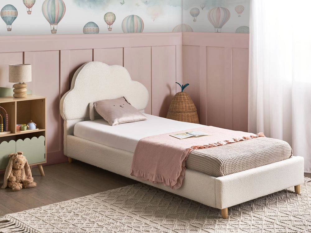 Letto bianco sporco Velluto Imbottito Telaio Poggiatesta 3ft EU Dimensione Singola Camera da Letto Bambini Camera Moderna Tradizionale