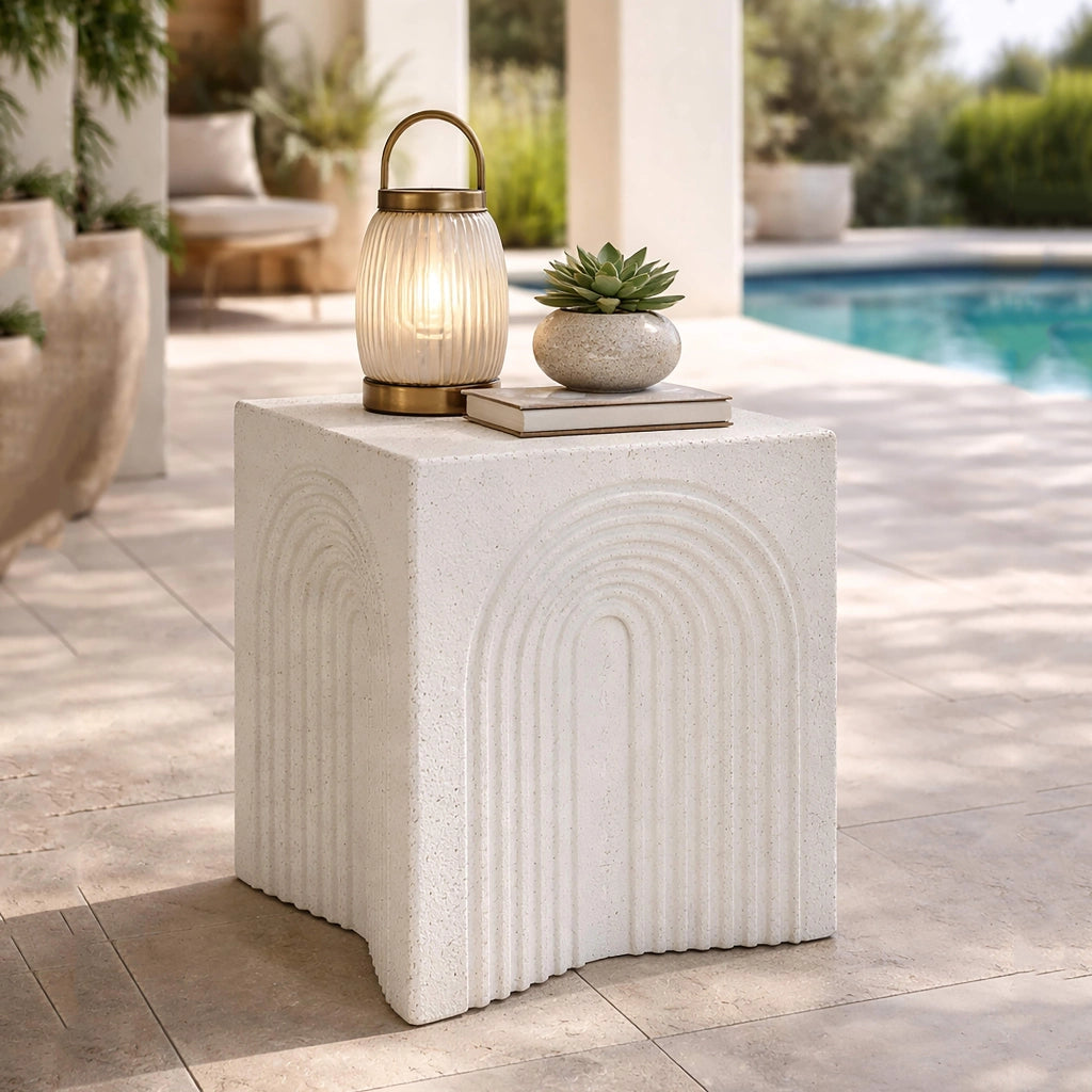 Galato, Tavolino da Salotto Adatto per Indoor/outdoor, 48x58x48h cm Bianco Marmo