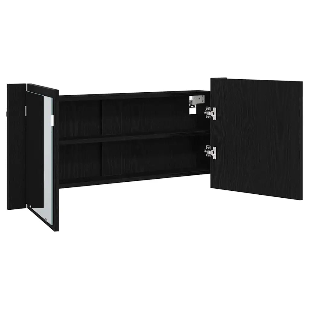 Armadio Specchio LED con porta-Mobile bagno con specchio Rovere nero 100 x 12 x 45 cm