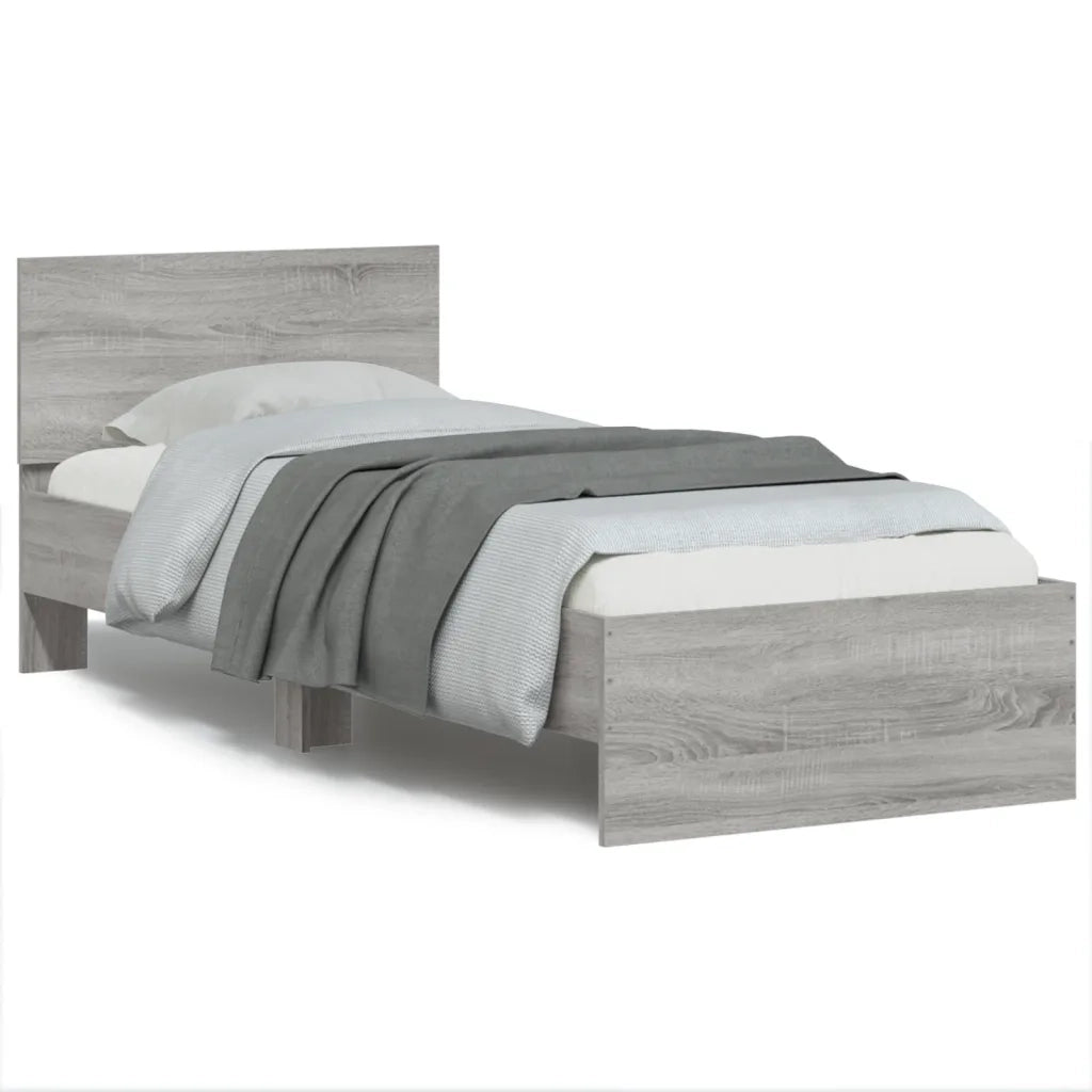 Giroletto con Testiera-Struttura Letto con testiera Grigio Sonoma 90x190cm Legno Multistrato