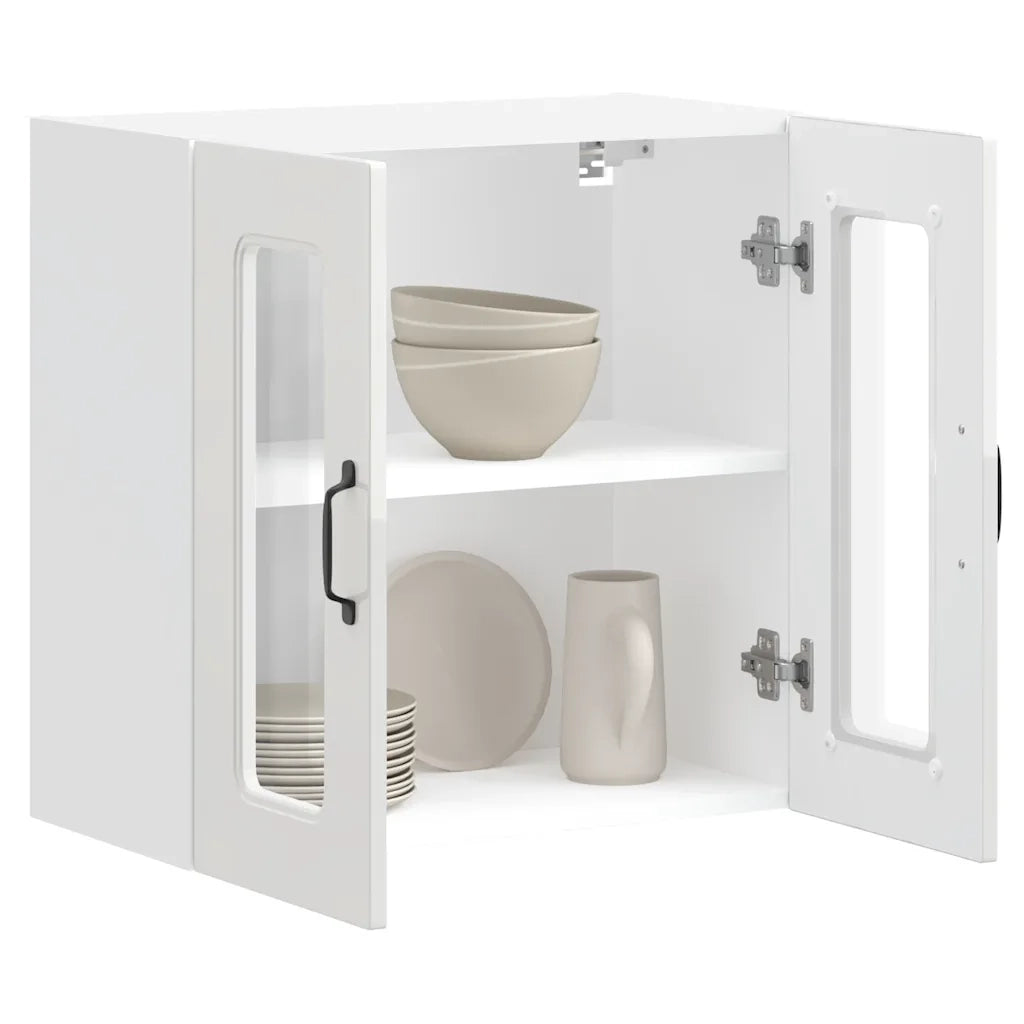 vidaXL Pensile da Cucina con Porta in Vetro Kalmar Bianco Lucido