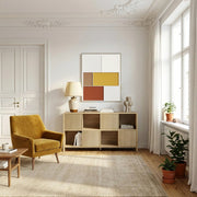Credenza Bassa Lukkodso con 4 Ante e Scomparti Aperti 77x145x30 cm Effetto Rovere medio-chiaro [en.casa]