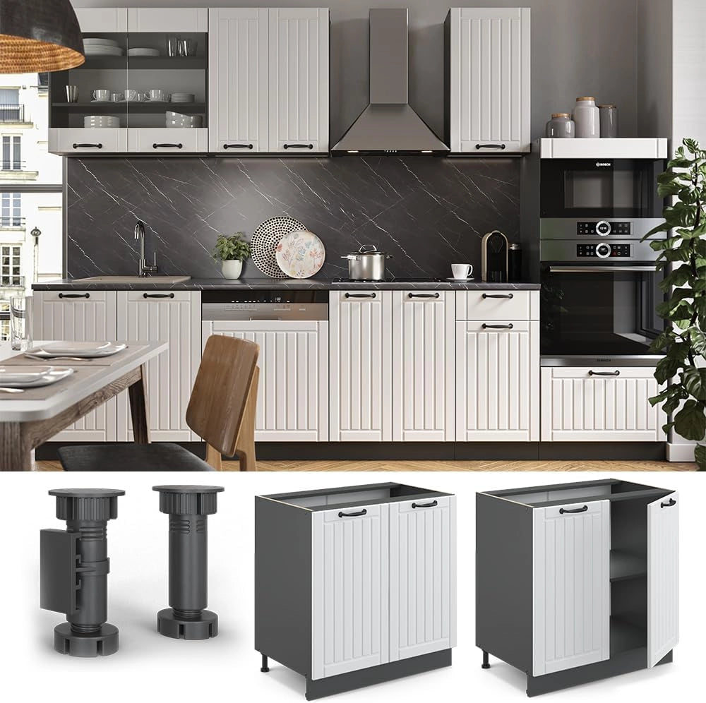 Mobile lavello cucina Fame-Line, Bianco casa di campagna, 80 cm con ripiano, senza piano di lavoro, per la combinazione con altri moduli della serie Fame-Line